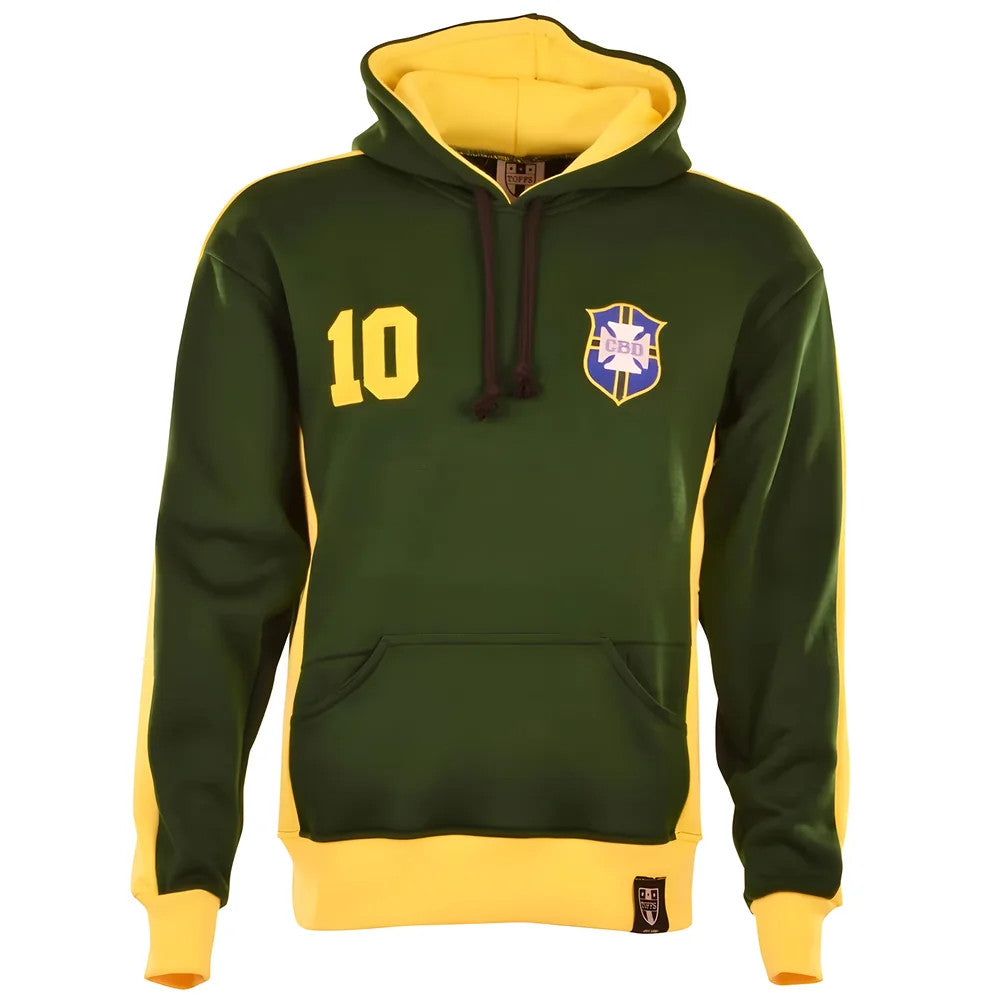 Brazil Number 10 Green Retro Hoodie_1