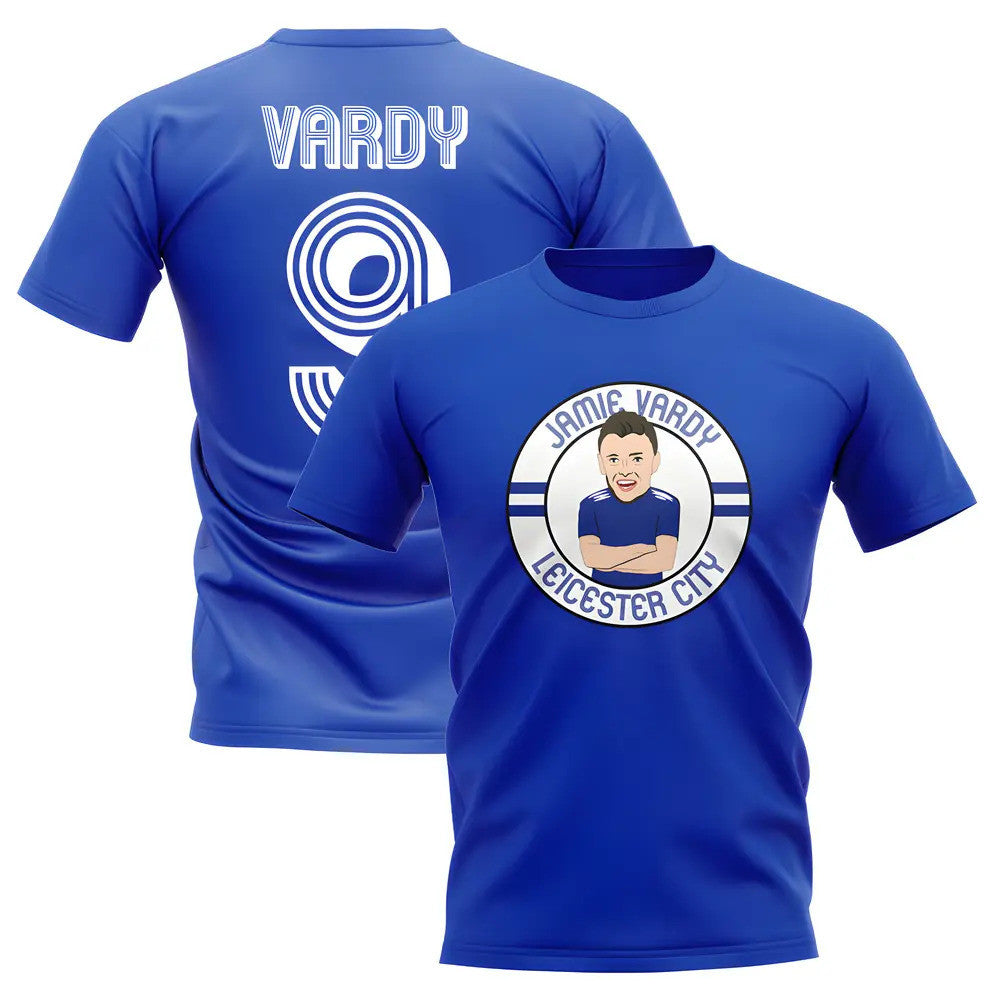Jamie Vardy Leicester Illustration T-Shirt (Blue)_1