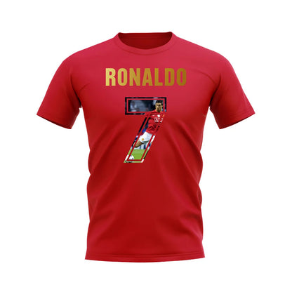 Cristiano Ronaldo Name And Number Manchester United T-Shirt (Red)_0