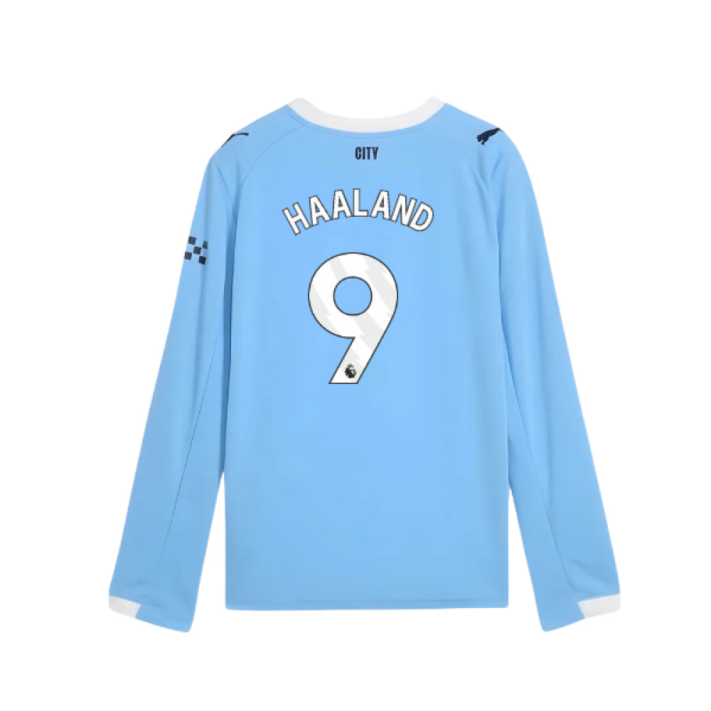 2025-2026 Man City Long Sleeve Home Shirt (Kids) (Haaland 9)_3