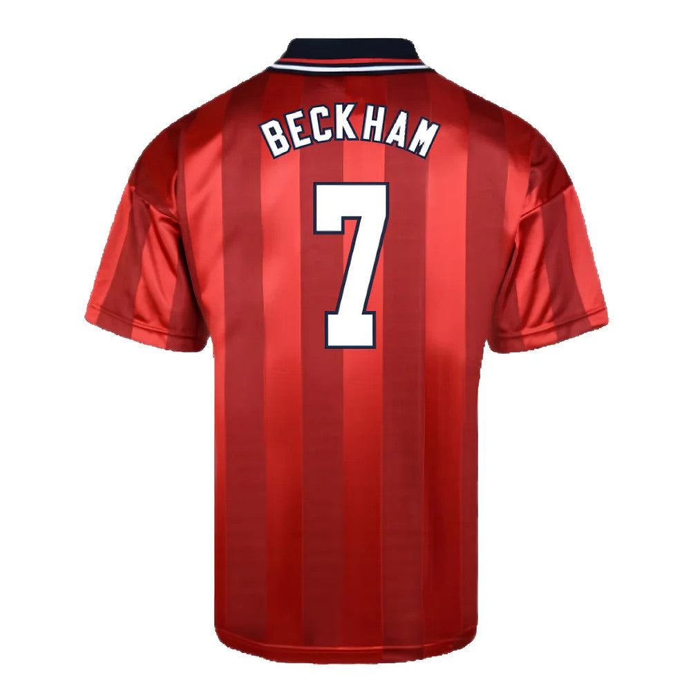Score Draw England 1998 World Cup Finals Away Retro Football Shirt (BECKHAM 7)_2