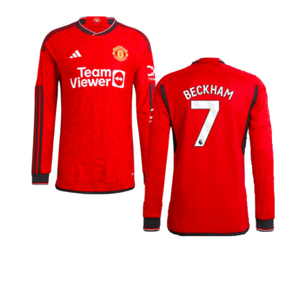 2023-2024 Man Utd Authentic Long Sleeve Home Shirt (Beckham 7)_4
