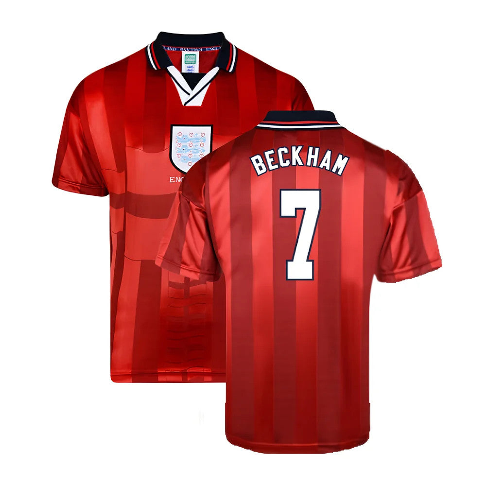 Score Draw England 1998 World Cup Finals Away Retro Football Shirt (BECKHAM 7)_0