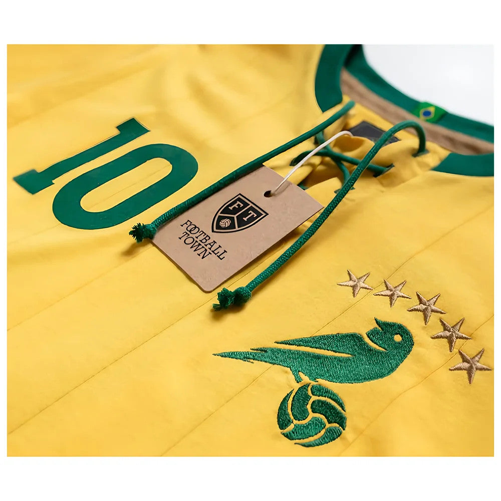Brazil Retro Home Shirt With Laces Canarinha_1