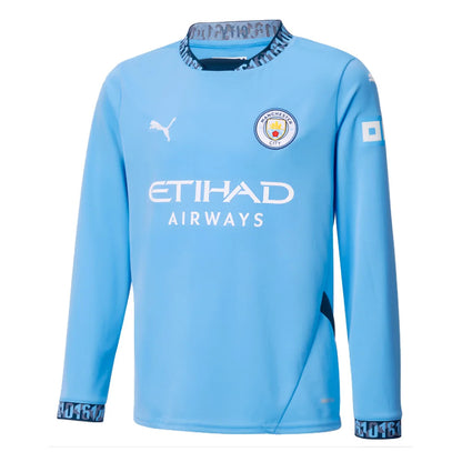 2024-2025 Man City Home Long Sleeve Shirt (Kids)_1