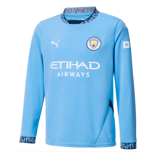 2024-2025 Man City Home Long Sleeve Shirt (Kids)_1