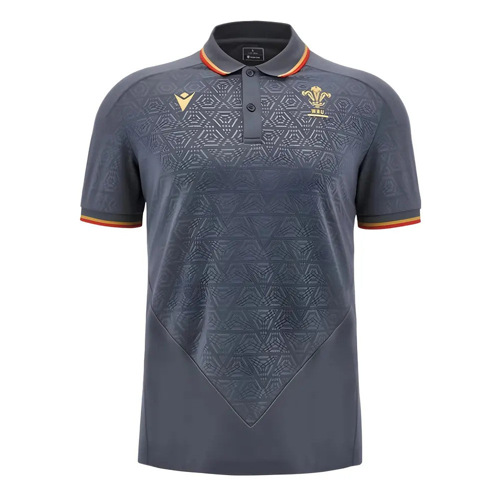 2024-2025 Wales WRU Rugby Travel Polo Shirt (Anthracite)_2