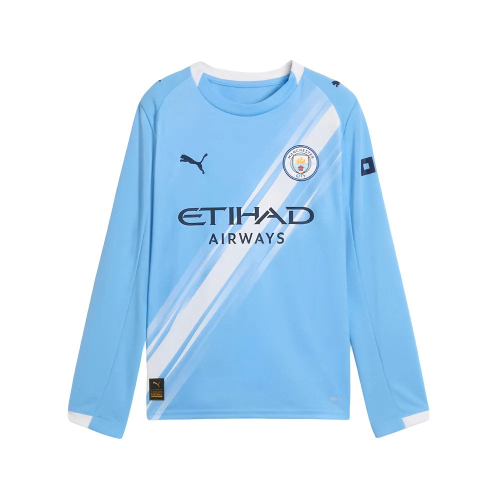 2025-2026 Man City Long Sleeve Home Shirt (Kids) (Haaland 9)_3