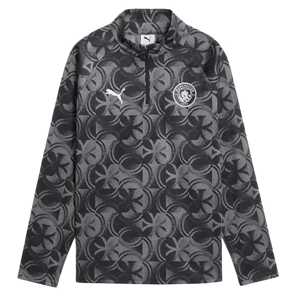 2025-2026 Man City Warm Up 1/4 Zip Top (Black) - Kids_1