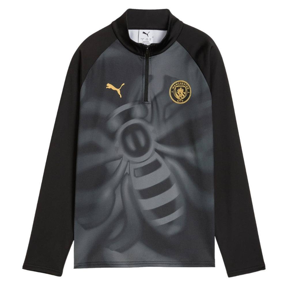 2026-2027 Man City Warm Up 1/4 Zip Top (Black) - Kids_0