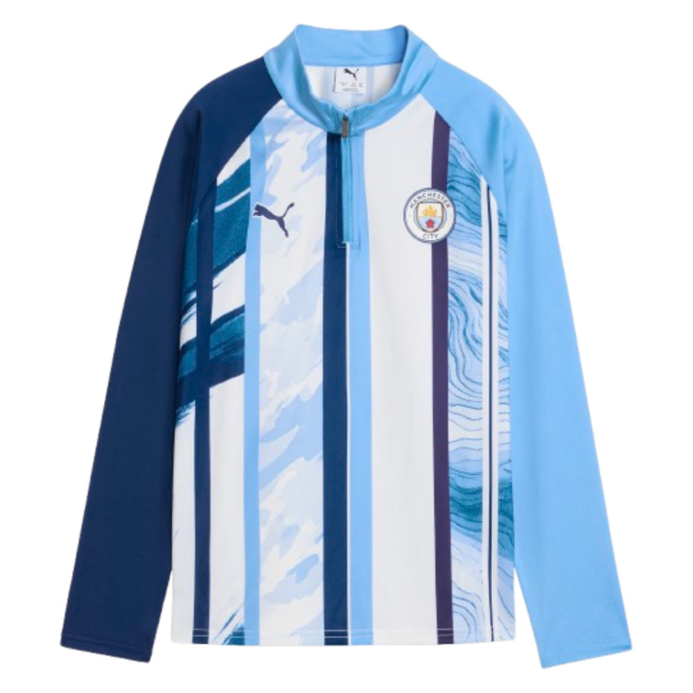 2026-2027 Man City Warm Up 1/4 Zip Top (White/Blazing Blue) - Kids_0