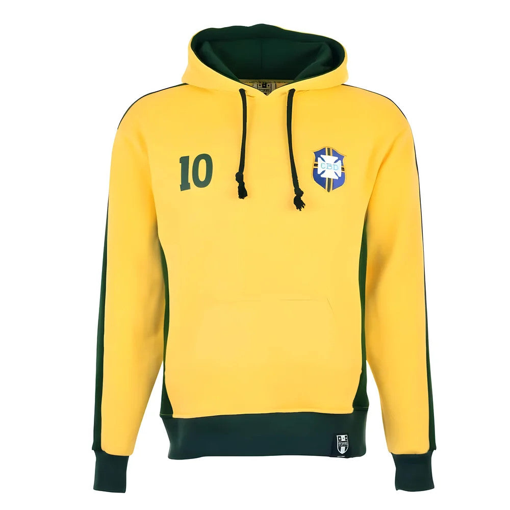 Brazil Number 10 Yellow Retro Hoodie_1